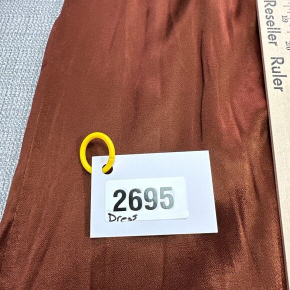 Satin Slip Dress Medium Chocolate Brown Twist Front Deep V Y2K Midi Party Glam - Picture 6 of 7